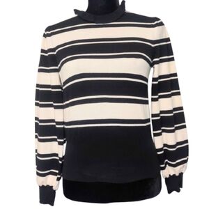Who What Wear Women's Black & Cream Striped Sweater Puffed Sleeves Size Small